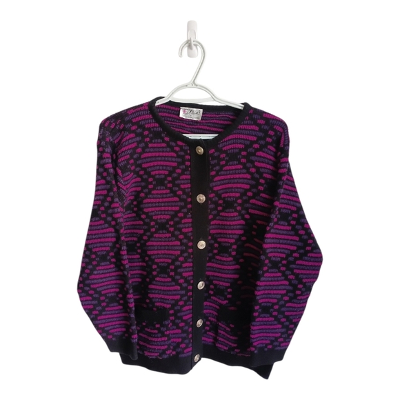 D'allairds Sweaters - Vintage Purple and Black Women's Cardigan Sweater Grandmacore Cottagecore Medium